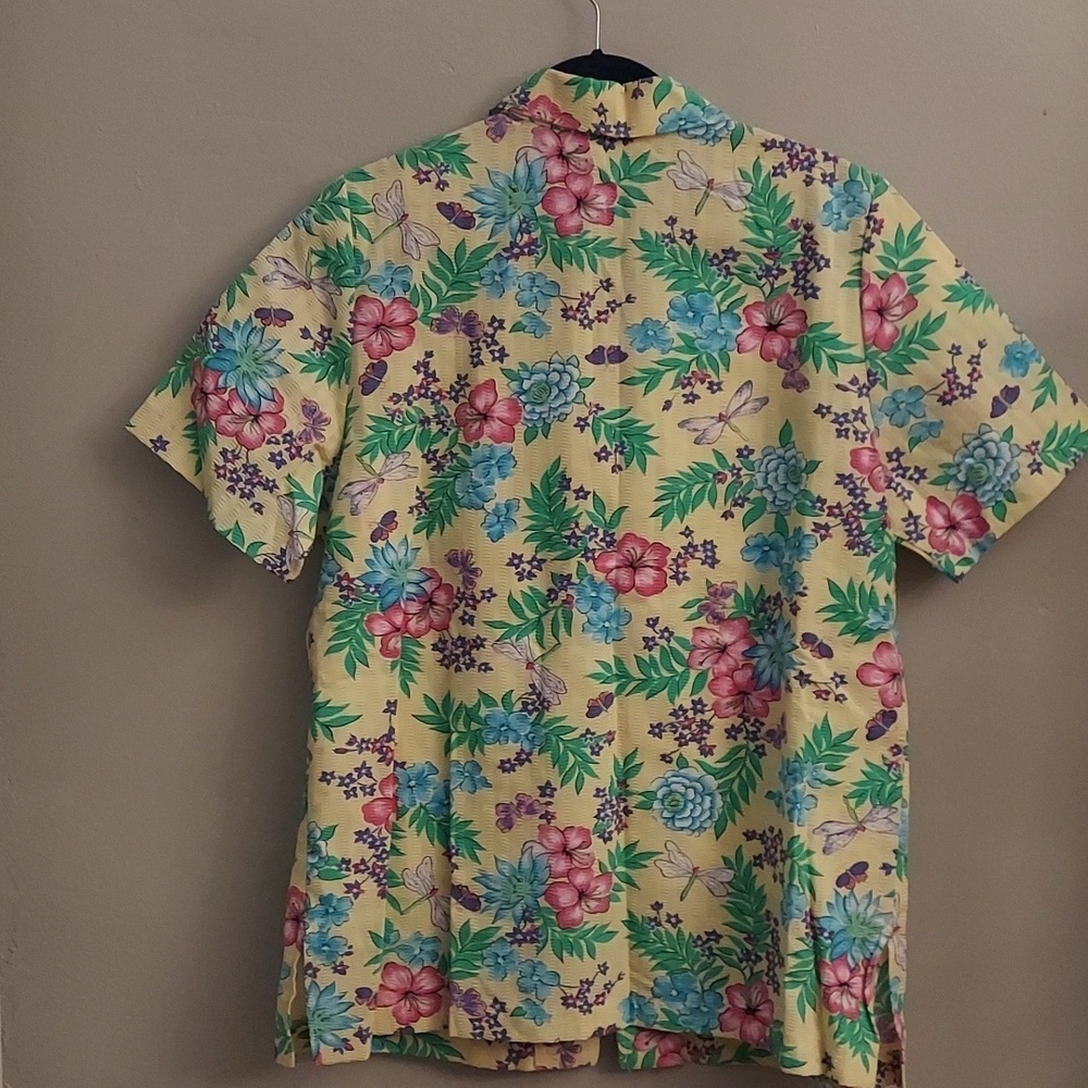BLAIR Vintage 90's Button Down Faux Tank Floral Short Sleeve Top L Grandmacore - Picture 9 of 13